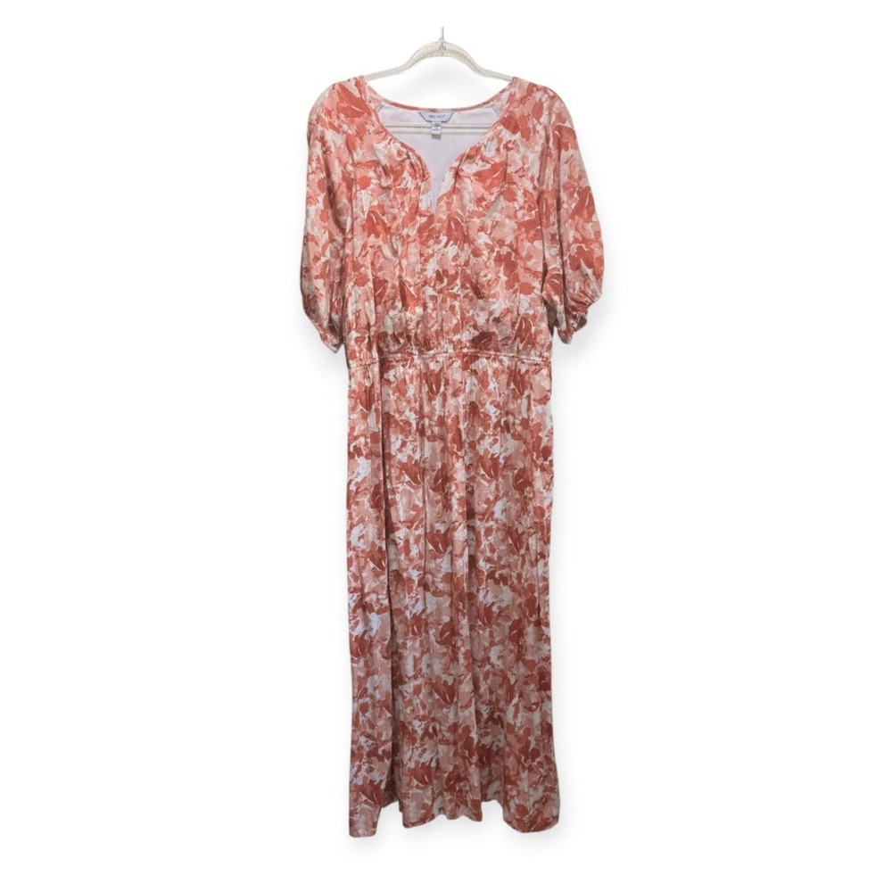 Nine West Linen Maxi Rust Cottagecore Boho Dress Womens Plus 2X Elastic Waist